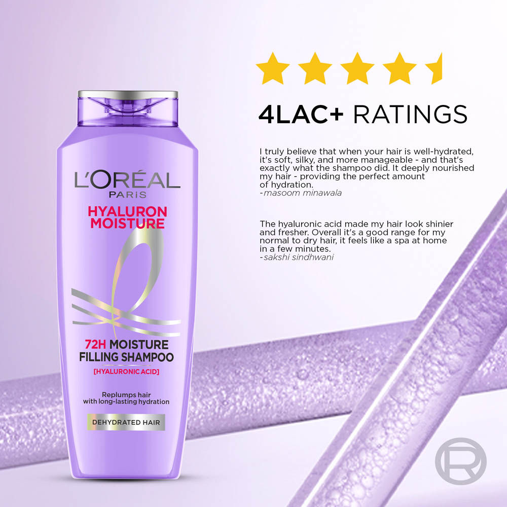 L'Oreal Paris Hyaluron Moisture Anti-frizz Shampoo With Hyaluronic Acid for 72 HR Hydrated Hair, 200ml Buy at Indicrest Image 7
