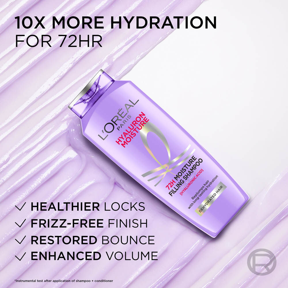 L'Oreal Paris Hyaluron Moisture Anti-frizz Shampoo With Hyaluronic Acid for 72 HR Hydrated Hair, 340ml Buy at Indicrest Image 6