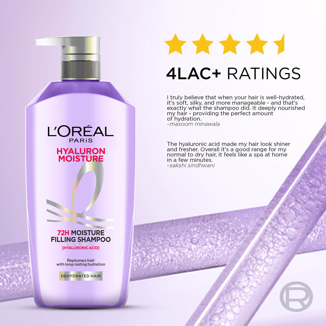 L'Oreal Paris Hyaluron Moisture Anti-frizz Shampoo With Hyaluronic Acid For 72 HR Dehydrated Hair, 1 Litre Buy at Indicrest Image 7
