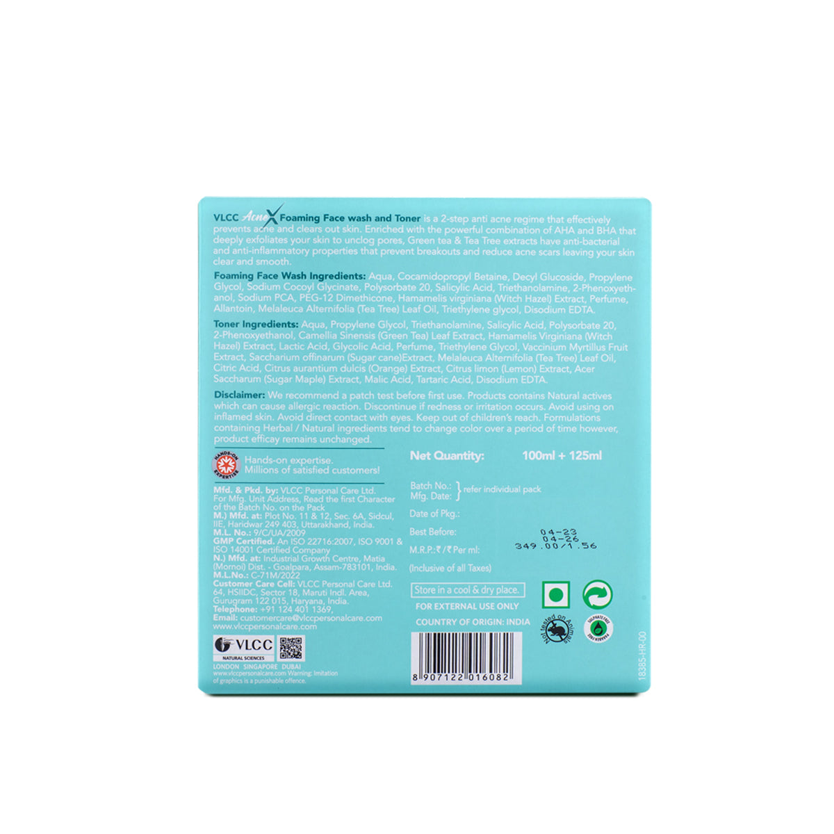 VLCC AcneX Face wash with 2% Salicylic Acid + Toner For Oily Free Skin Tone - 225 ml - Image 8 - Buy from Indicrest