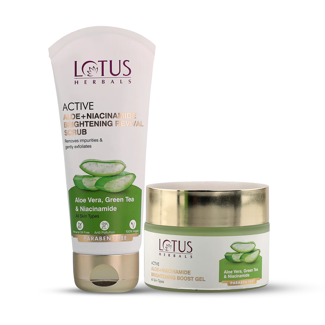 Lotus Herbals Active Aloe Exfoliate and Hydrate Combo, Scrub 100g + Gel 50g