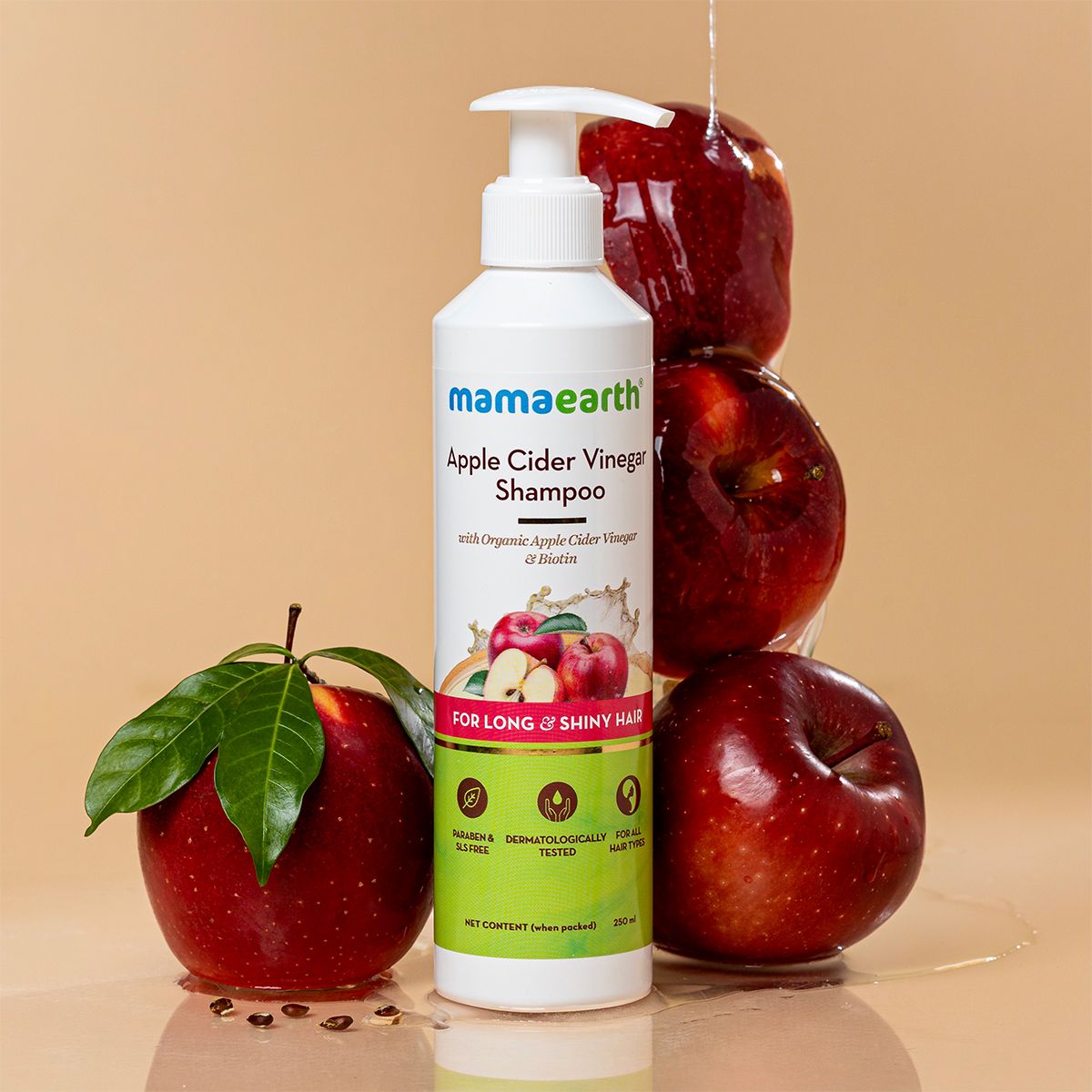 Mamaearth Apple Cider Vinegar Shampoo with Organic Apple Cider Vinegar and Biotin for Long and Shiny Hair, 250ml - Image 2 - Buy from Indicrest