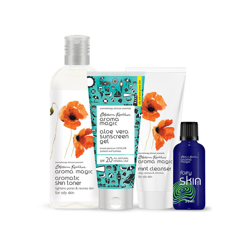 Aroma Magic Adult Acne Combo, Mint cleanser 100g + Aromatic Skin Toner 100ml + Fairy oil 20ml + Aloe Vera Sunscreen Gel 100ml - Buy from Indicrest