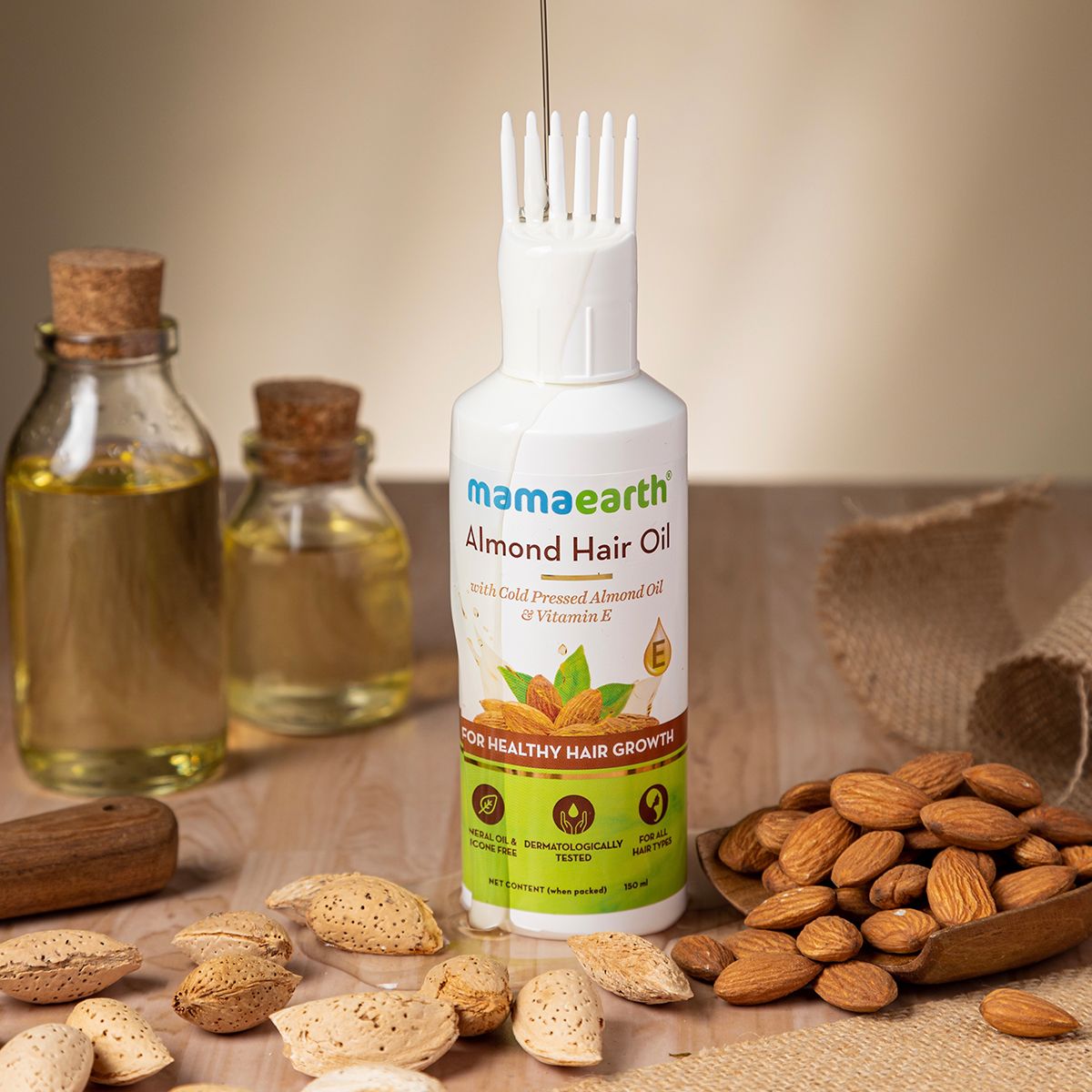 Mamaearth Almond Hair Oil with Cold Pressed Almond Oil & Vitamin E for Healthy Hair Growth, 150ml - Image 2 - Buy from Indicrest