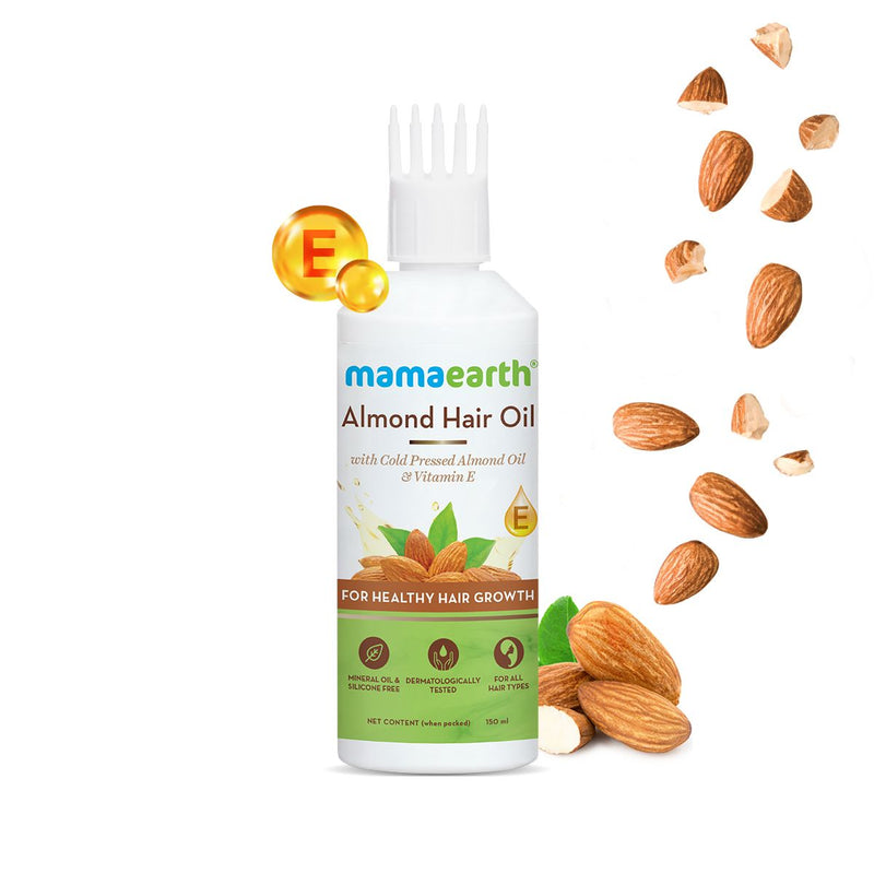 Mamaearth Almond Hair Oil with Cold Pressed Almond Oil & Vitamin E for Healthy Hair Growth, 150ml - Buy from Indicrest