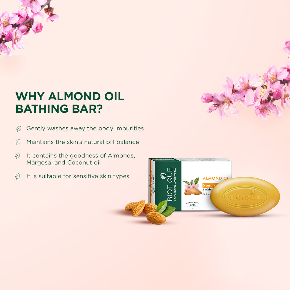 Biotique Almond Oil Nourishing Bathing Bar, 75g - Image 4 - Buy from Indicrest