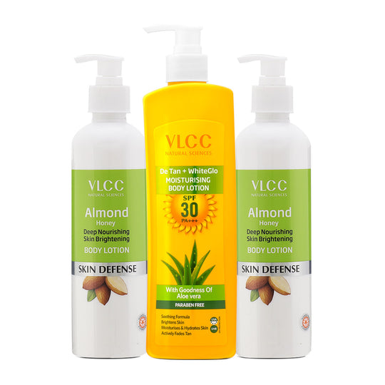 VLCC Almond Honey Skin Brightening and DeTan + WhiteGlo Moisturising Body Lotion SPF 30 PA+++ - Buy from Indicrest