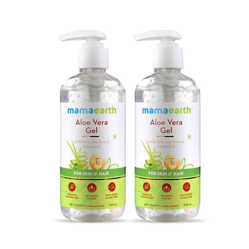 Mamaearth Aloe Vera Gel with Pure Aloe Vera & Vitamin E for Skin and Hair, Pack of 2 X 300ml - Buy from Indicrest