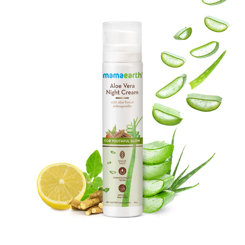 Mamaearth Aloe Vera Night Cream with Aloe Vera and Ashwagandha for a Youthful Glow, 50g - Buy from Indicrest