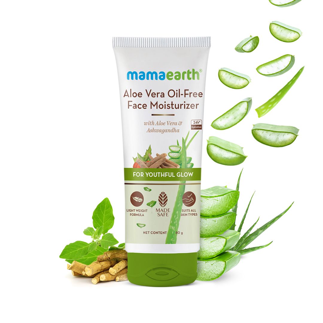 Mamaearth Aloe Vera Oil-Free Face Moisturizer with Aloe Vera & Ashwagandha for a Youthful Glow, 80g - Buy from Indicrest