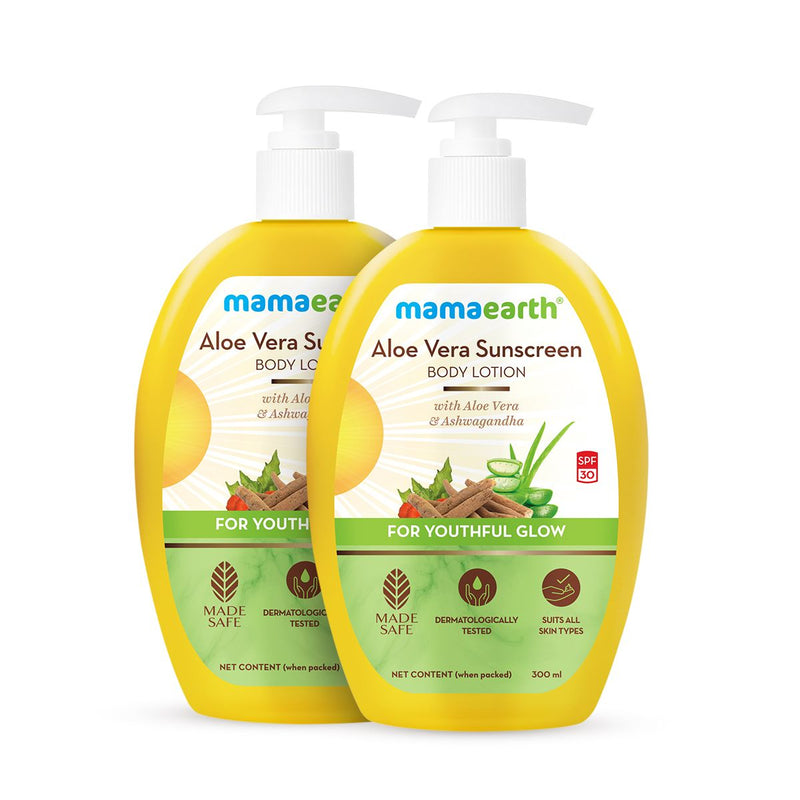Mamaearth Sunscreen Body Lotion SPF 30, 300ml | Aloe Vera, Pack of 2 - Buy from Indicrest