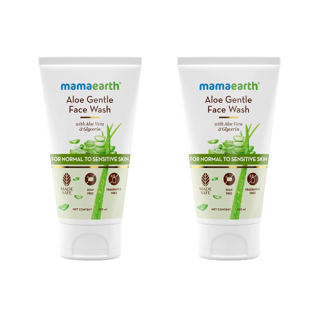 Mamaearth Aloe Gentle Face Wash with Aloe Vera & Glycerin for Normal to Sensitive Skin, Pack of 2 X 150ml - Buy from Indicrest