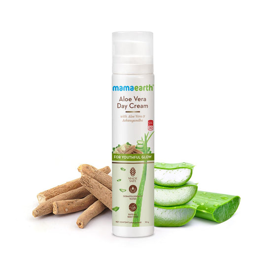 Mamaearth Aloe Vera Day Cream with Aloe Vera & Ashwagandha for a Youthful Glow, 50g - Buy from Indicrest