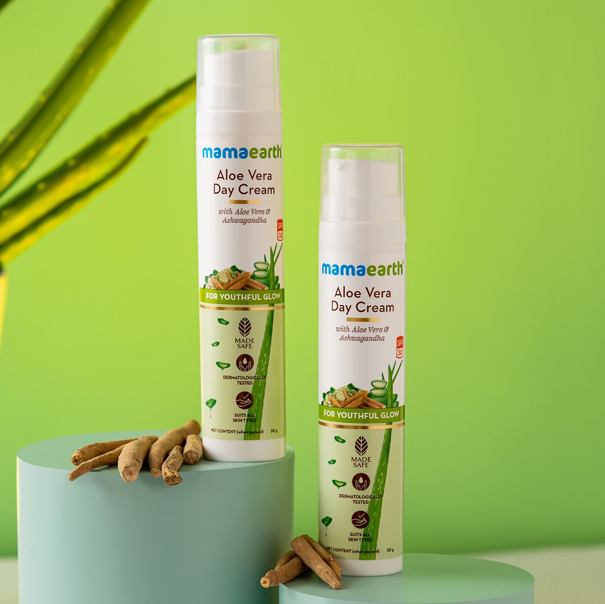 Mamaearth Aloe Vera Day Cream with Aloe Vera & Ashwagandha for a Youthful Glow, 50g - Image 2 - Buy from Indicrest