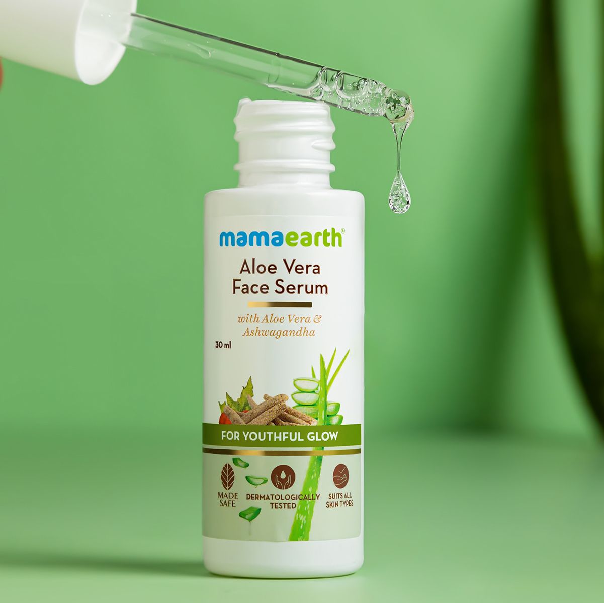 Mamaearth Aloe Vera Face Serum with Aloe Vera & Ashwagandha for a Youthful Glow, 30ml - Image 2 - Buy from Indicrest