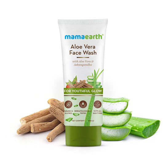 Mamaearth Aloe Vera Face Wash with Aloe Vera & Ashwagandha for a Youthful Glow, 100ml - Buy from Indicrest