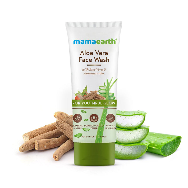 Mamaearth Aloe Vera Face Wash with Aloe Vera & Ashwagandha for a Youthful Glow, 100ml - Buy from Indicrest