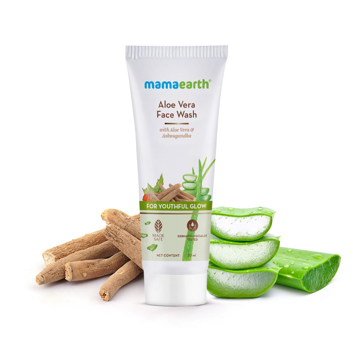 Mamaearth Aloe Vera Face Wash with Aloe Vera & Ashwagandha for a Youthful Glow, 20ml - Buy from Indicrest