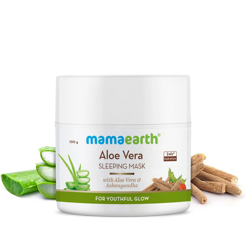 Mamaearth Aloe Vera Sleeping Mask with Aloe Vera & Ashwagandha for a Youthful Glow, 100g - Buy from Indicrest