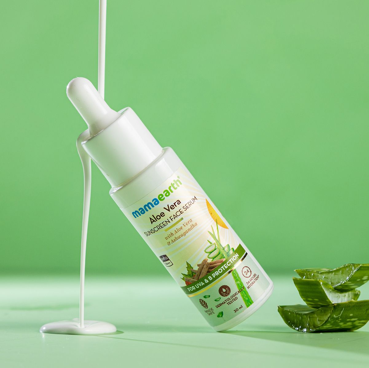 Mamaearth Aloe Vera Sunscreen Face Serum with Aloe Vera & Ashwagandha for UVA & B Protection, 30ml - Image 2 - Buy from Indicrest