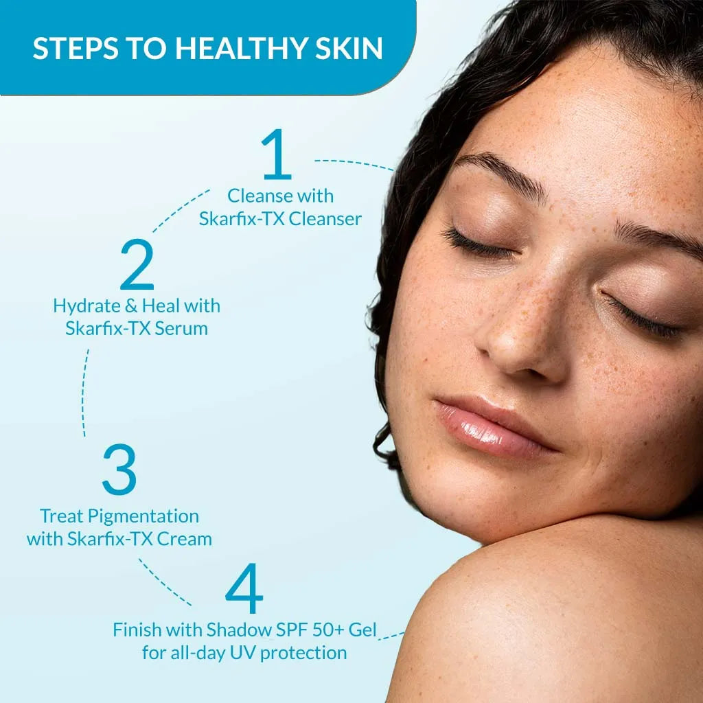 Fixderma Anti Pigmentation & Brightening Skarfix-TX CSMS Combo | Complete Skincare Routine for Hyperpigmentation, Face Cleanser 75g + Face Serum 30ml + Cream 15g + Sunscreen 40g - Image 7 - Buy from Indicrest