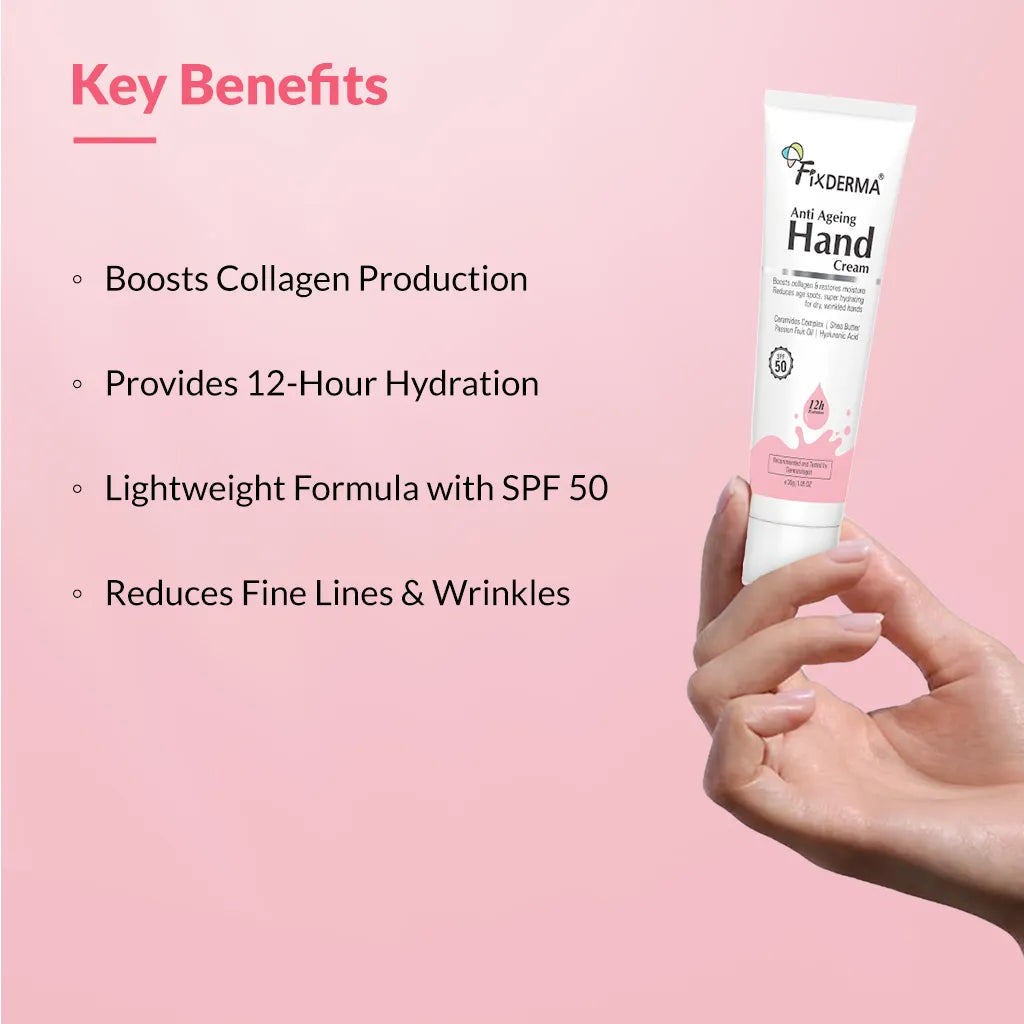 Fixderma Anti Ageing Hand Cream | For Dry, Wrinkled Hands With SPF 50, 30g - Image 4 - Buy from Indicrest