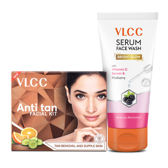 VLCC Anti Tan Facial Kit and Bright Glow Serum Facewash with Vitamin C and Mullberry Combo - Buy from Indicrest