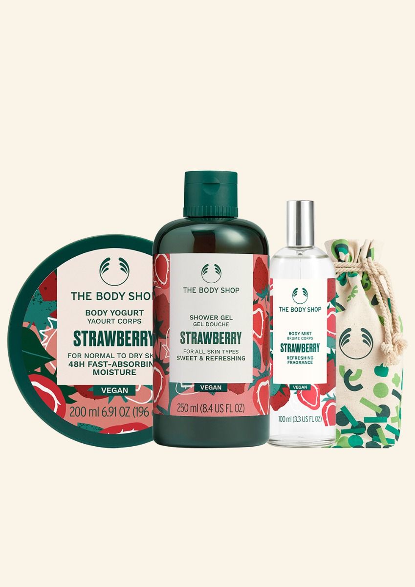 The Body Shop Strawberry Body Care Set With Pouch, 4pc