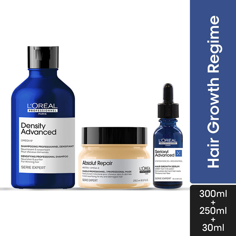 L'Oreal Professionnel Density Advanced Shampoo 300ml, Absolut Repair Mask 250ml & Advanced Leave-In Serum 30ml Combo Buy at Indicrest