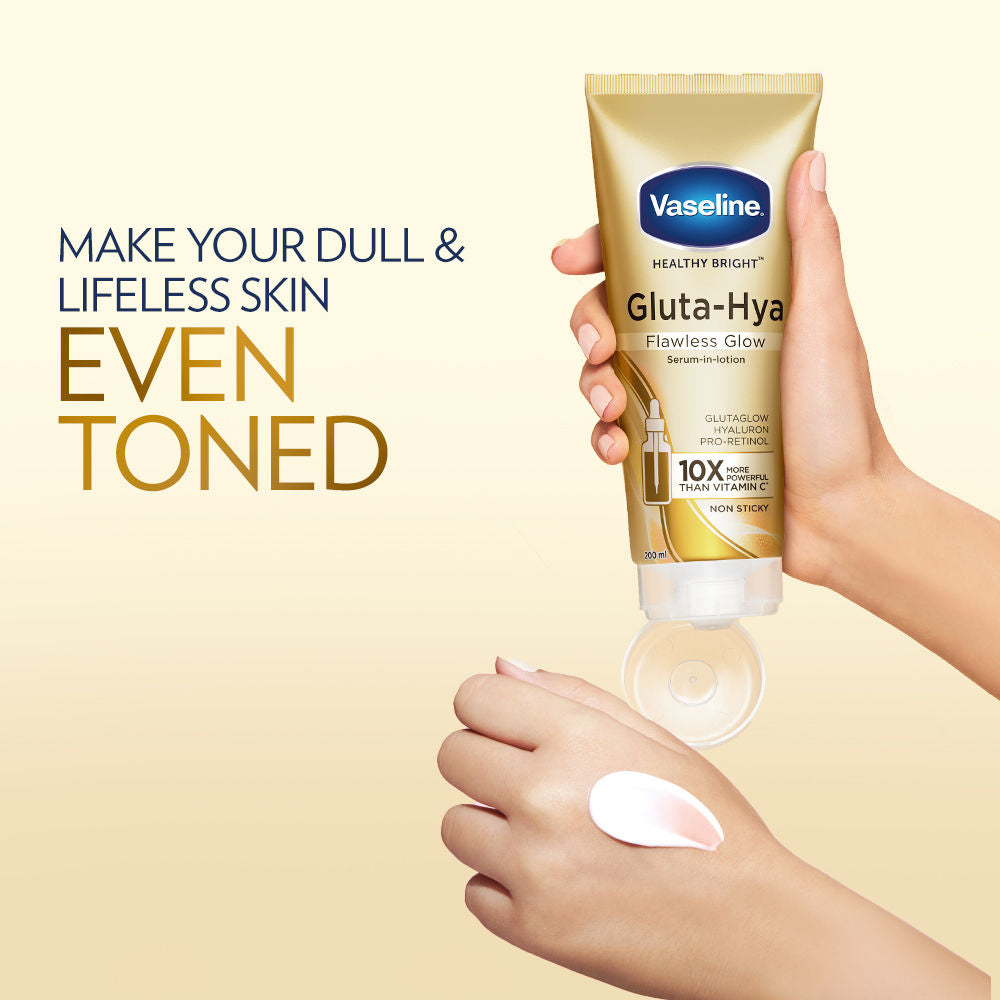 Vaseline Gluta-Hya Flawless Glow Lotion Bright, Even Tone Skin Glutathione Infused Moisturizer, 200ml Buy at Indicrest Image 6