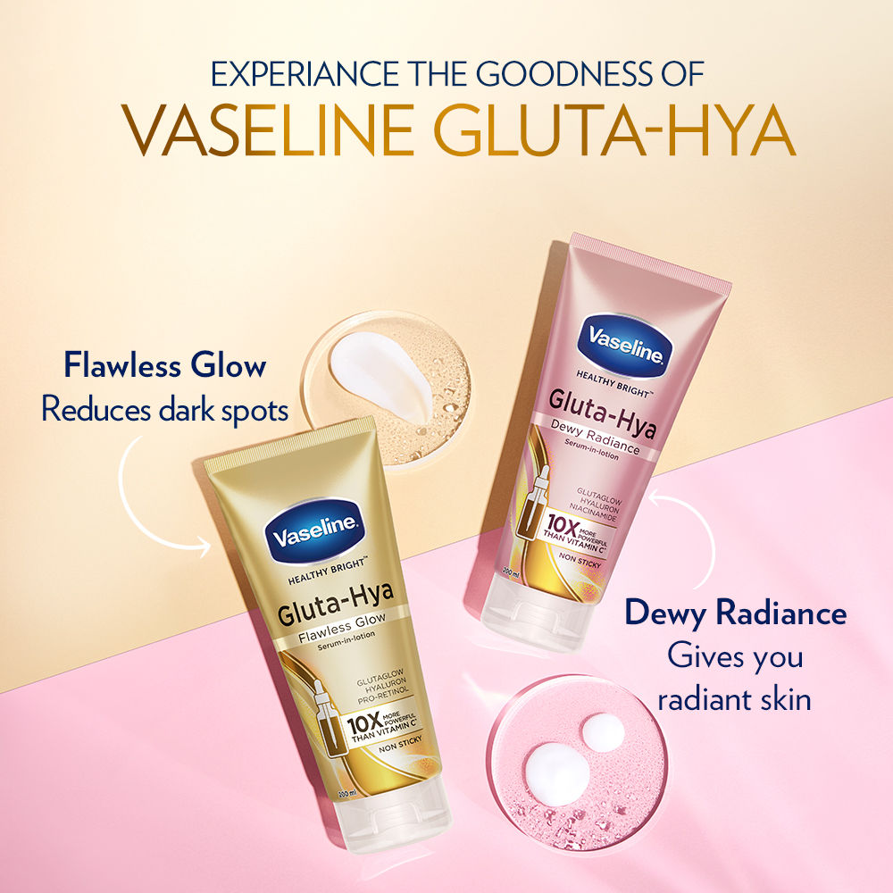Vaseline Gluta-Hya Flawless Glow Lotion Bright, Even Tone Skin Glutathione Infused Moisturizer, 200ml Buy at Indicrest Image 7