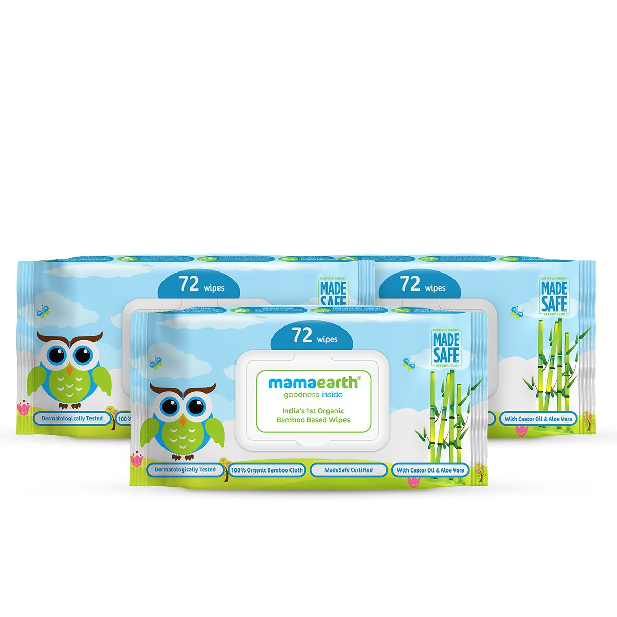 Mamaearth Organic Bamboo Based Baby Wipes, Pack of 3 X 72g - Buy from Indicrest
