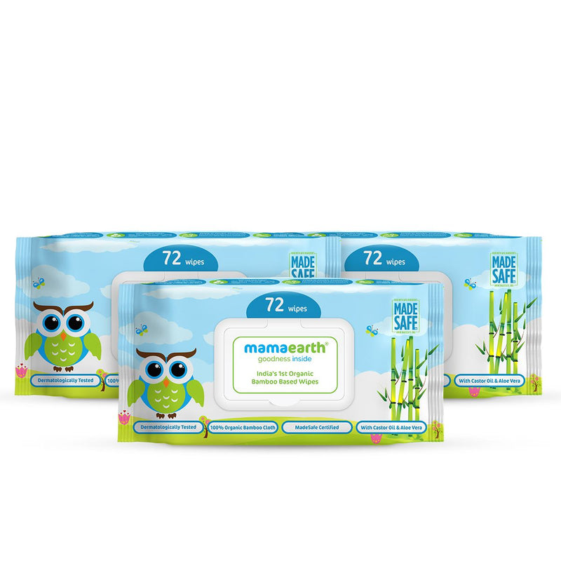 Mamaearth Organic Bamboo Based Baby Wipes, Pack of 3 X 72g - Buy from Indicrest