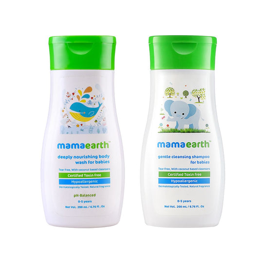 Mamaearth Deeply Nourishing Body Wash for Babies, 200ml and Gentle Cleansing Shampoo, 200ml Combo - Buy from Indicrest