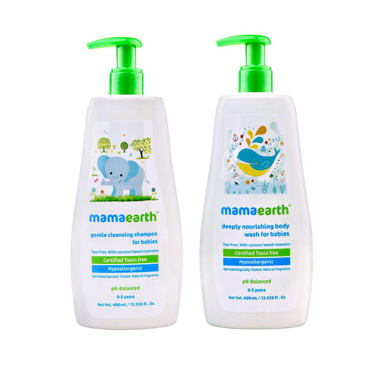 Mamaearth Deeply Nourishing Body Wash for Babies 400ml and Gentle Cleansing Shampoo 400ml Combo - Buy from Indicrest