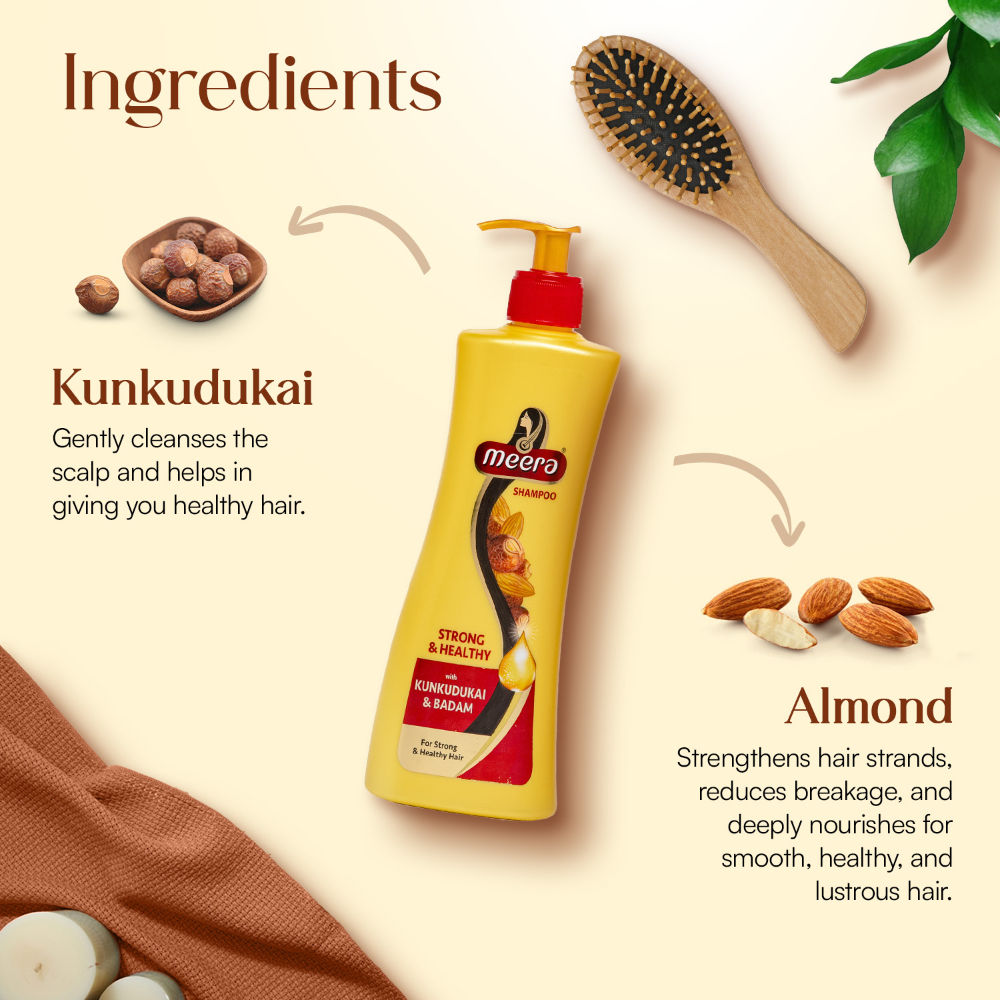 Meera Strong and Healthy Shampoo, With Goodness Of Kunkudukai and Badam, 340ml