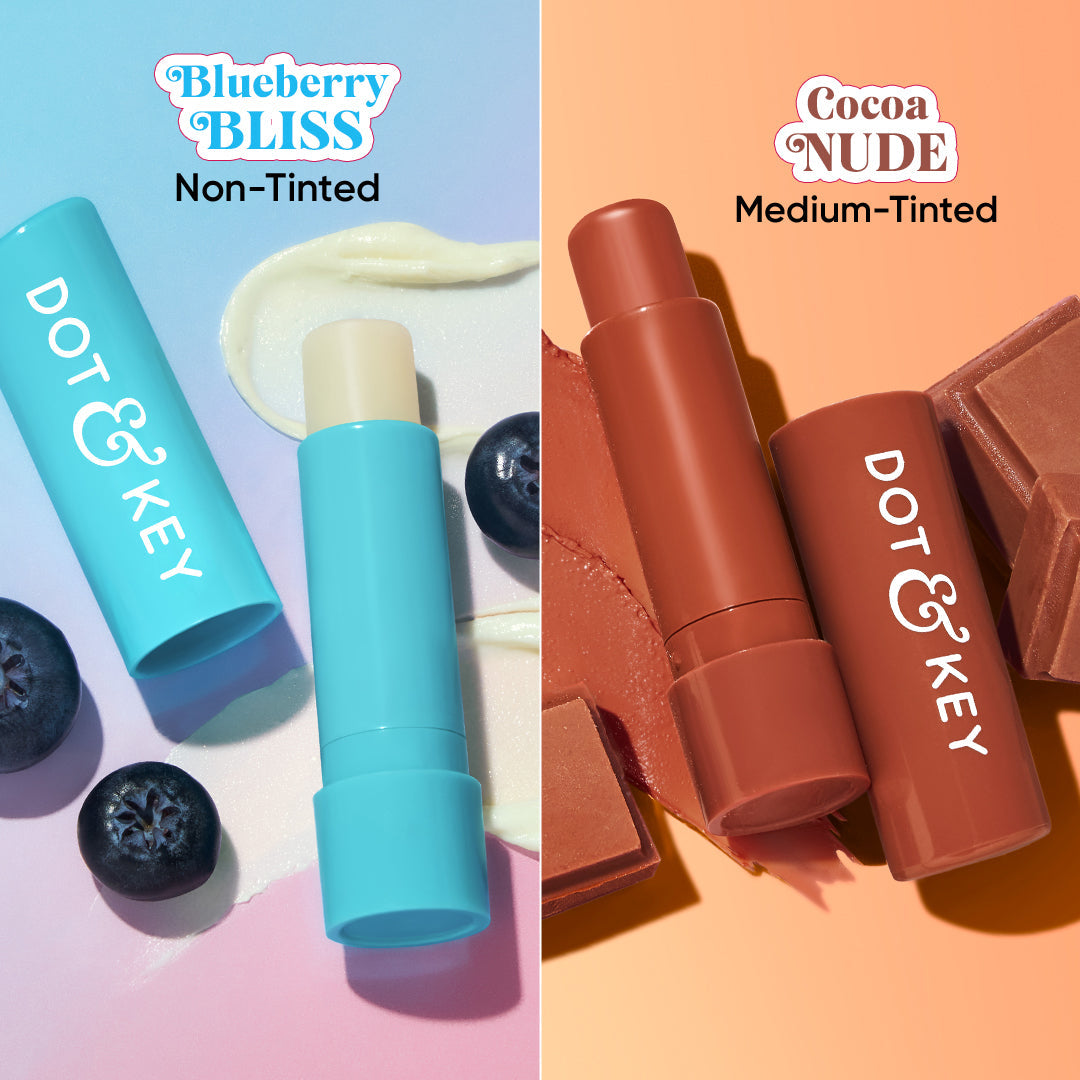 Dot & Key SPF 50+ Barrier Repair Hydrating Lip Balm - Pack of 2, (Blueberry Bliss + Cocoa Nude)