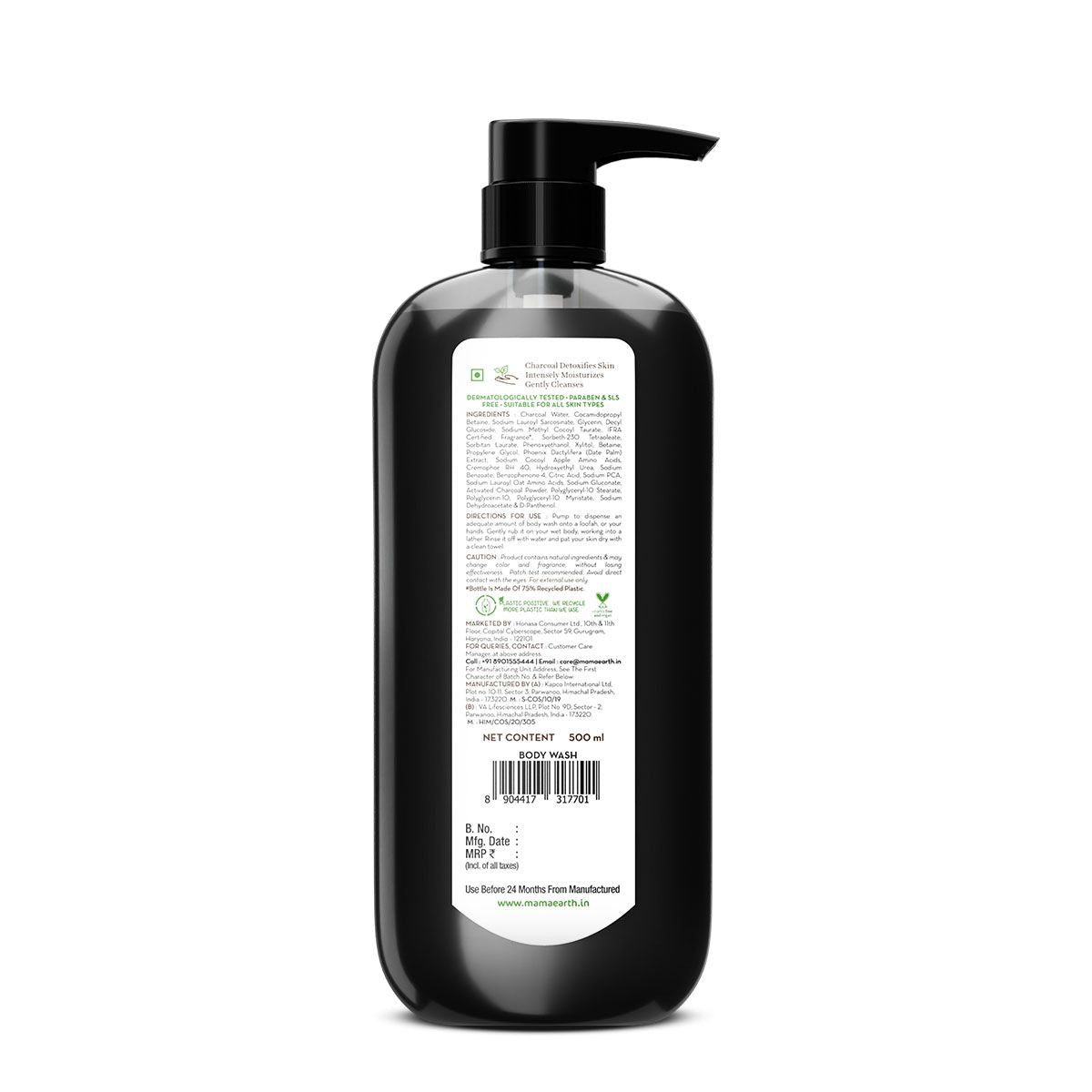 Mamaearth Charcoal Moisturizing Body Wash with Activated Charcoal & Energizing Mint for Skin Detoxification, 500ml - Image 6 - Buy from Indicrest