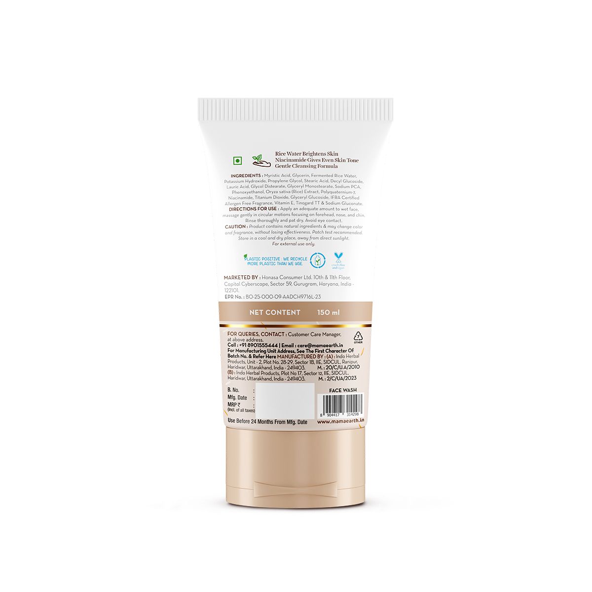 Mamaearth Rice Dewy Bright Face Wash With Rice Water & Niacinamide for Glass Skin, 150ml - Image 7 - Buy from Indicrest