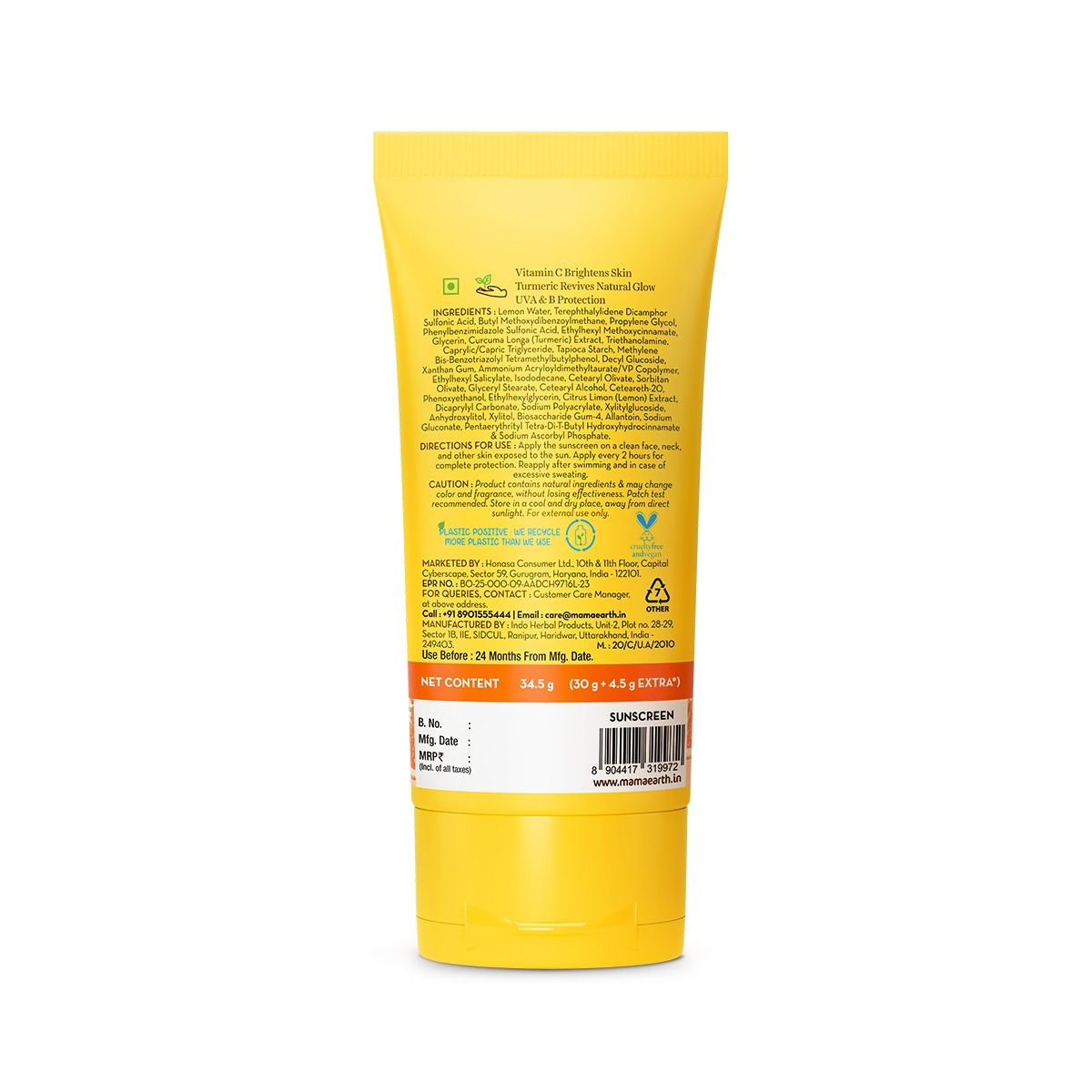 Mamaearth Vitamin C Daily Glow Sunscreen With Vitamin C & Turmeric for Sun Protection & Glow, 30g + 15% Extra (34.5 g) - Image 10 - Buy from Indicrest