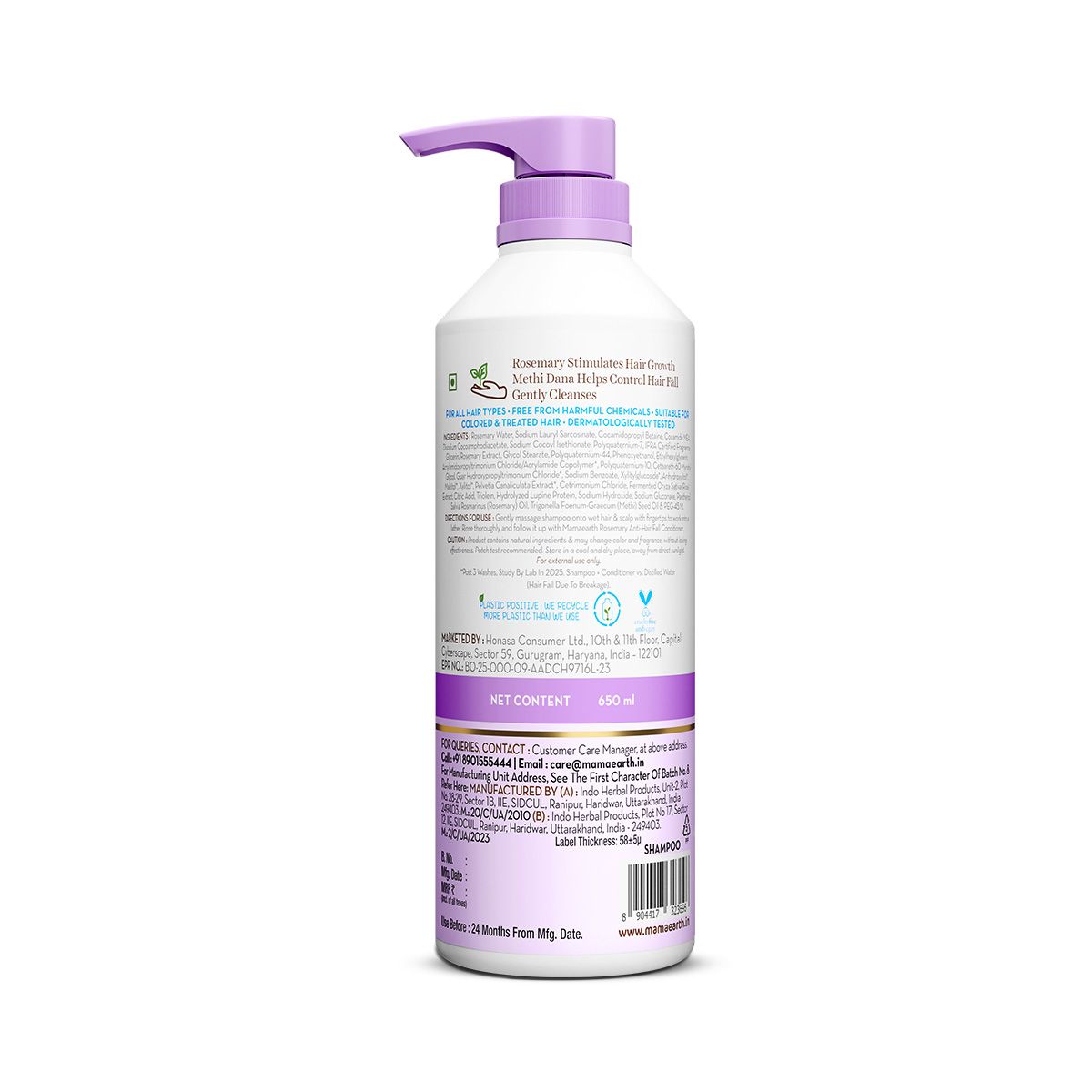 Mamaearth Rosemary Anti-Hair Fall Shampoo with Rosemary & Methi Dana for Hair Loss & Breakage Reduction, 650ml - Image 10 - Buy from Indicrest