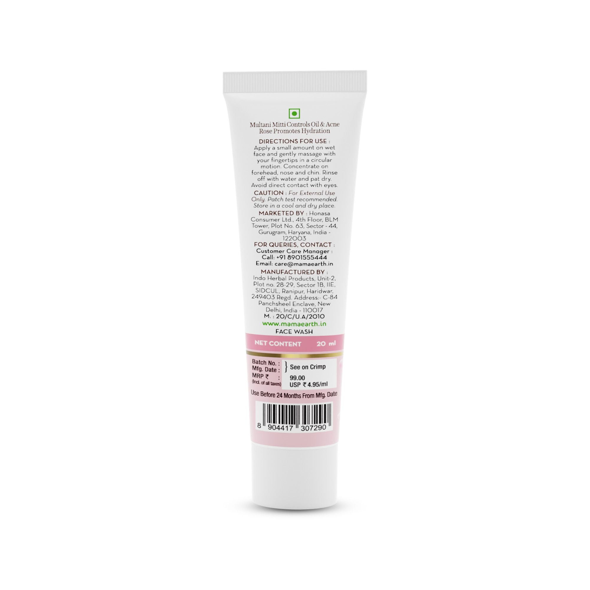 Mamaearth Multani Mitti Face Wash with Multani Mitti & Bulgarian Rose For Oil Control & Acne, 20ml - Image 2 - Buy from Indicrest