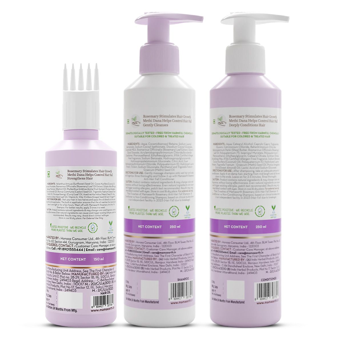 Mamaearth Rosemary Hair Care Kit, Shampoo 250ml + Conditioners 250ml + Hair Oil 150ml - Image 6 - Buy from Indicrest