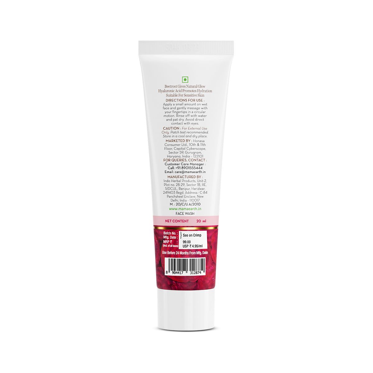 Mamaearth Beetroot Gentle Face Wash With Beetroot & Hyaluronic Acid, 20ml - Image 5 - Buy from Indicrest