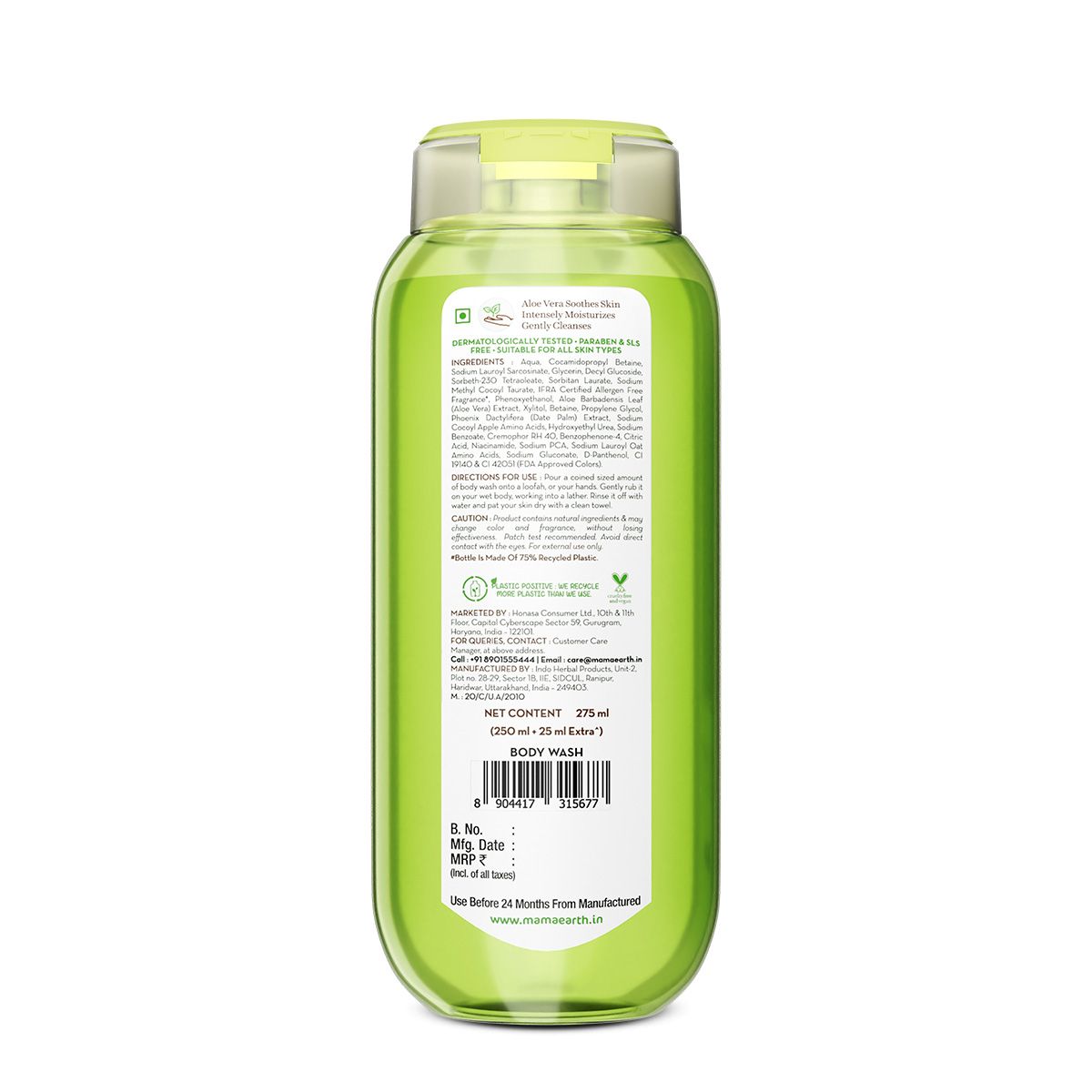 Mamaearth Aloe Vera Moisturizing Body Wash with Aloe Vera & Calming Jasmine For Soft & Soothed Skin 250 ml + 25 ml - Image 7 - Buy from Indicrest
