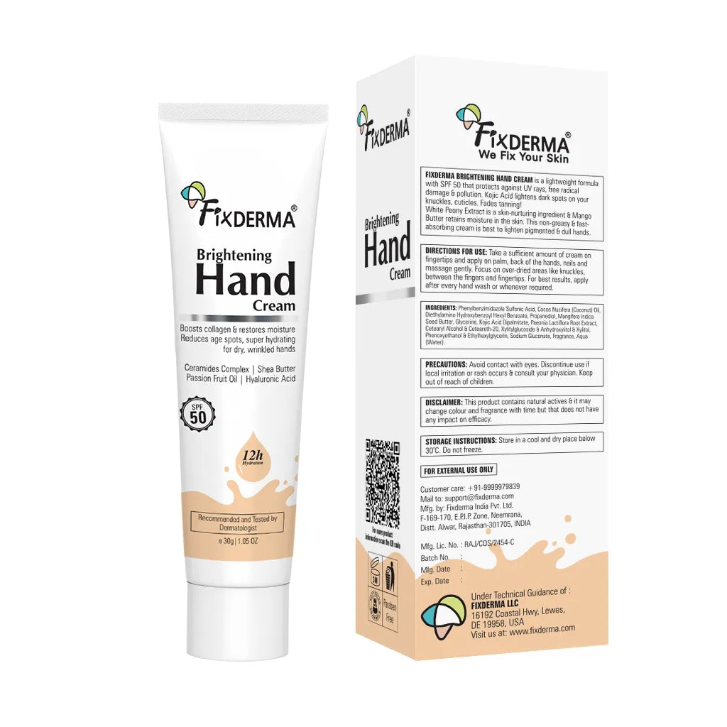 Fixderma Brightening Hand Cream | 12-Hr Nourishment With SPF 50 Protection For Hands, 30g - Image 11 - Buy from Indicrest