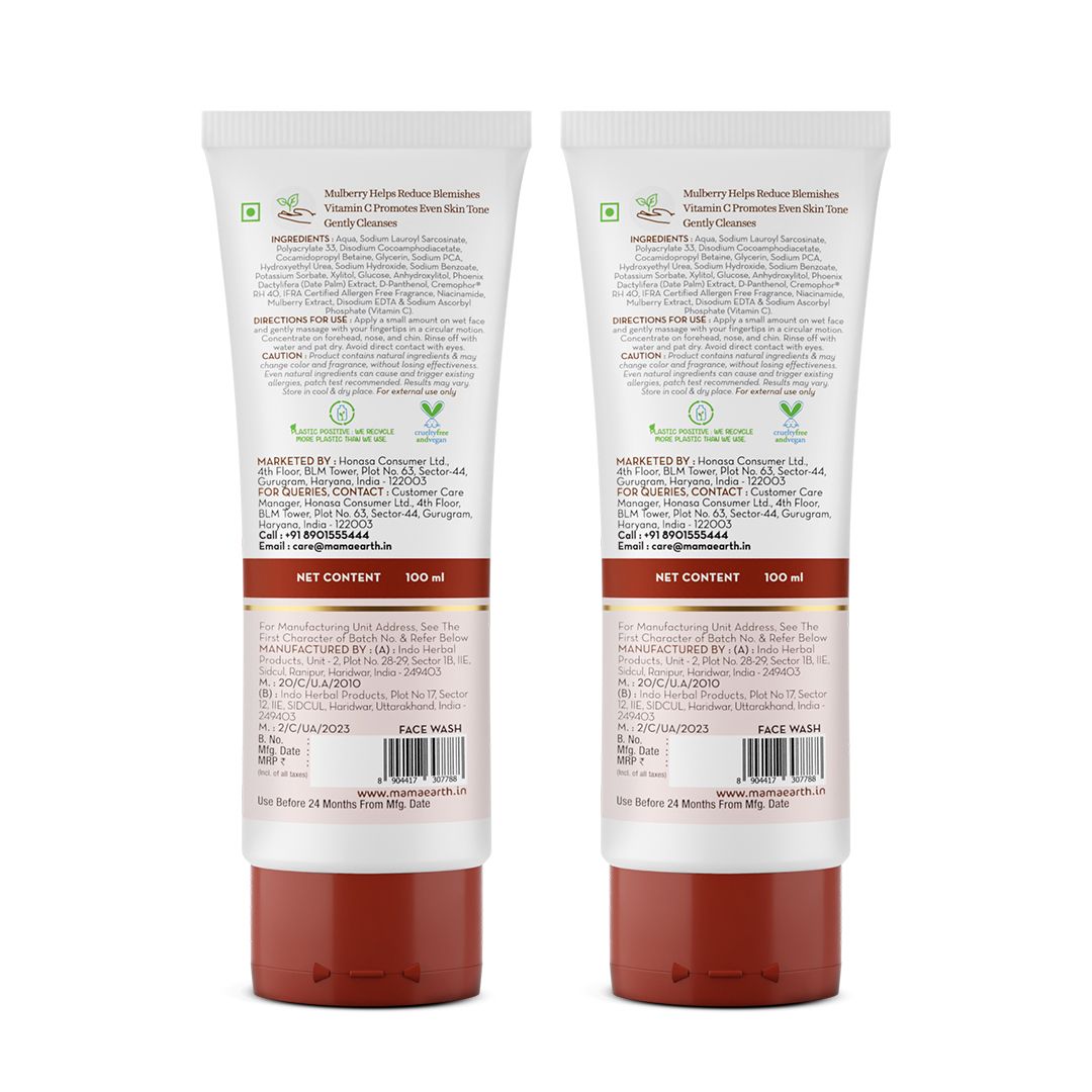 Mamaearth Bye Bye Blemishes X Face Wash with Mulberry and Vitamin C for Even Skin Tone, Pack of 2 X 100ml - Image 7 - Buy from Indicrest