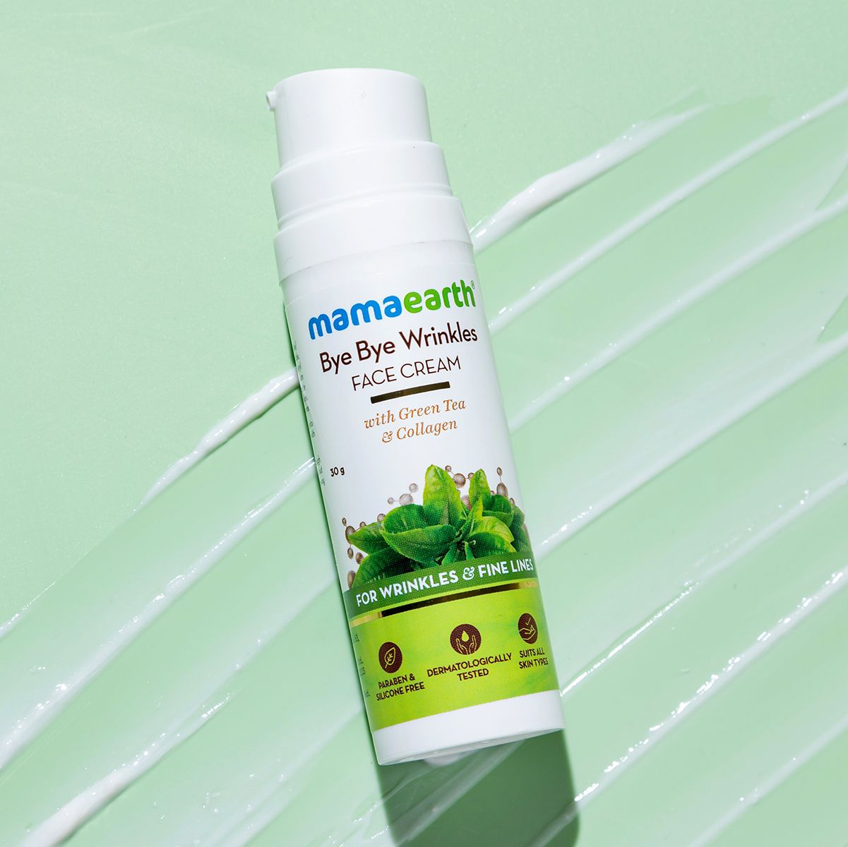 Mamaearth Bye Bye Wrinkles Face Cream with Green Tea & Collagen for Wrinkles & Fine Lines, 30g - Image 2 - Buy from Indicrest