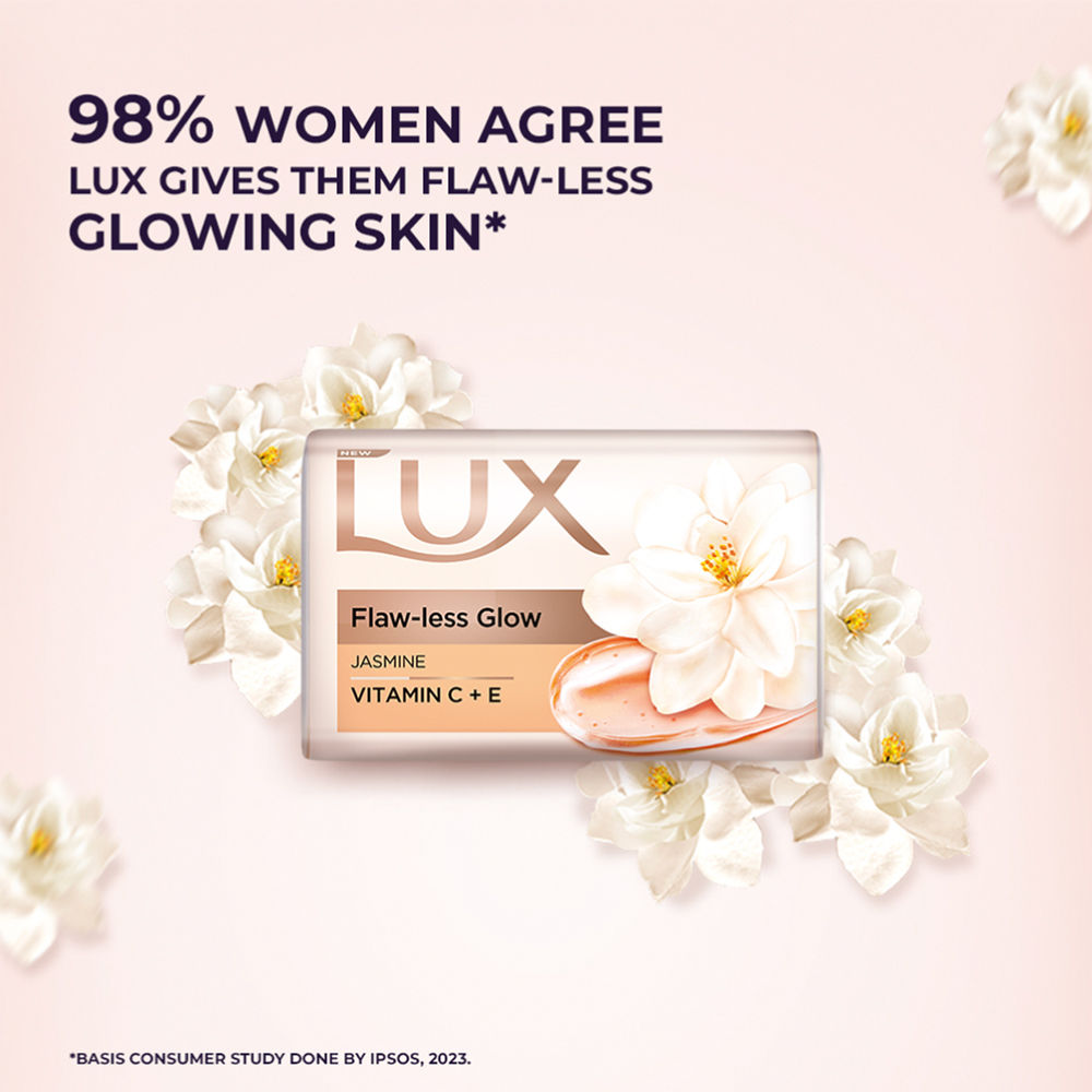 Lux Flaw-Less Glow Jasmine Bathing Soap Infused With Vitamin C & E - (Buy 4 Get 1 Free), 750g Buy at Indicrest Image 3