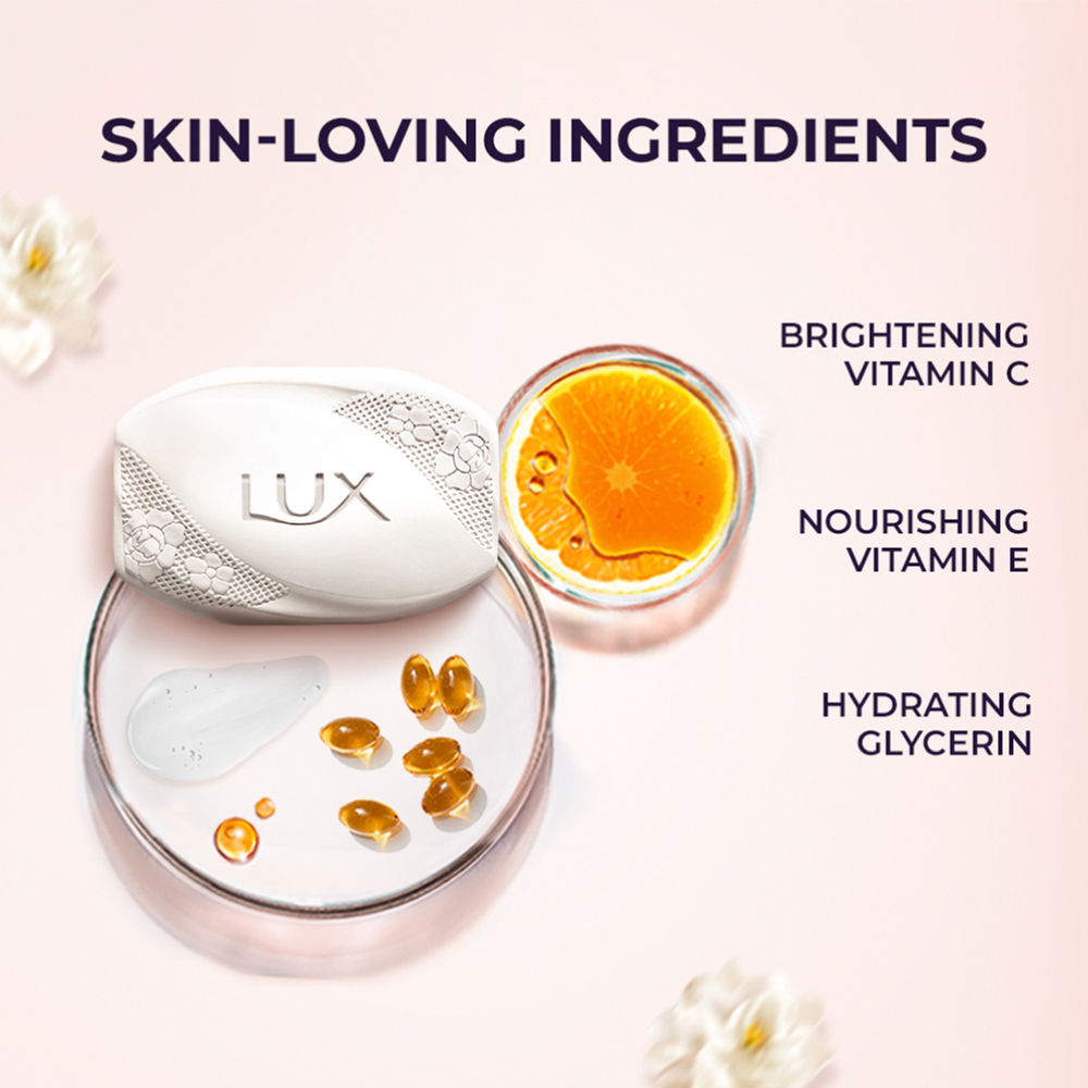 Lux Flaw-Less Glow Jasmine Bathing Soap Infused With Vitamin C & E - (Buy 4 Get 1 Free), 750g Buy at Indicrest Image 4